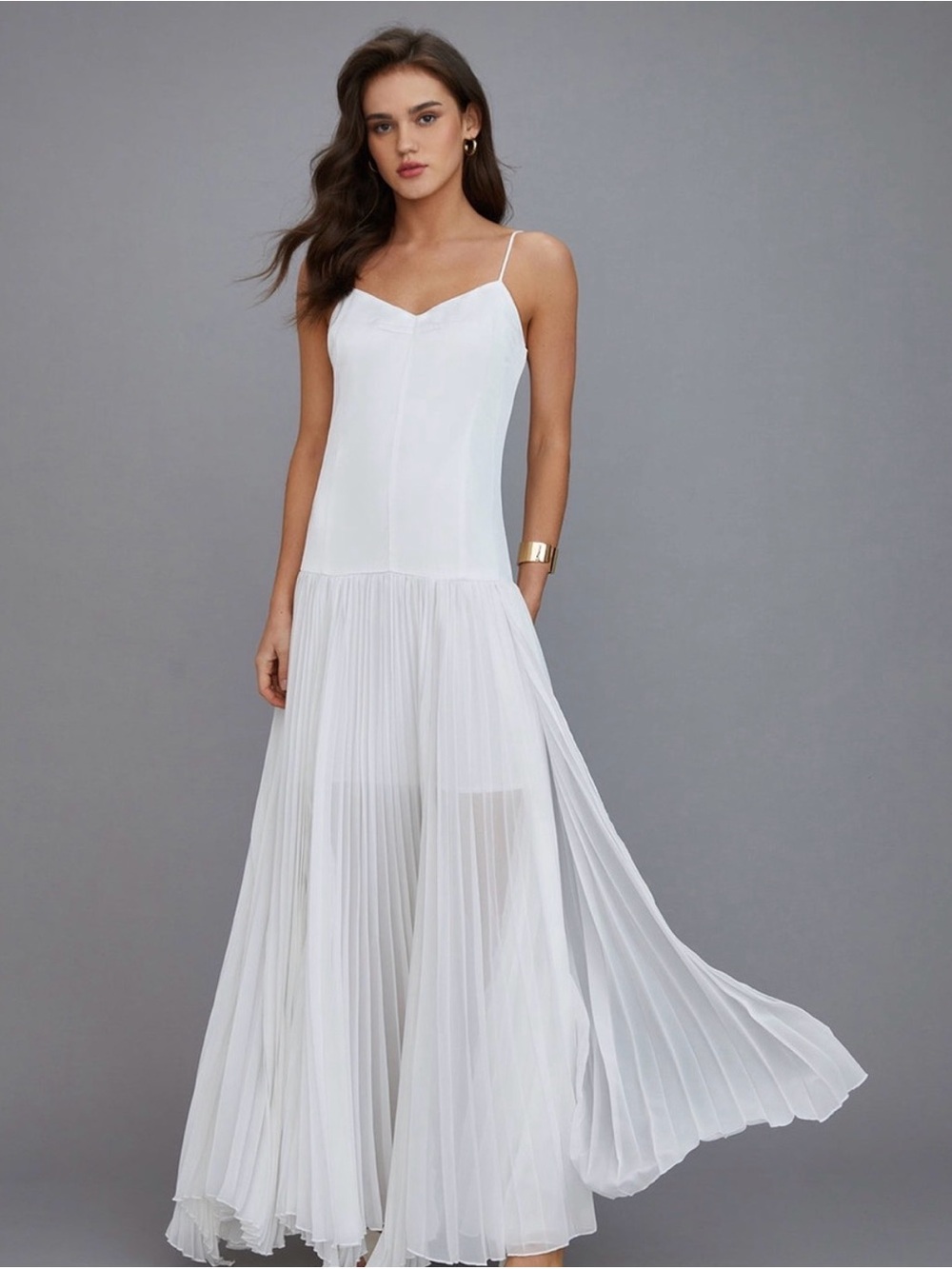 COMMENSE PLEATED DROP WAIST MAXI DRESS